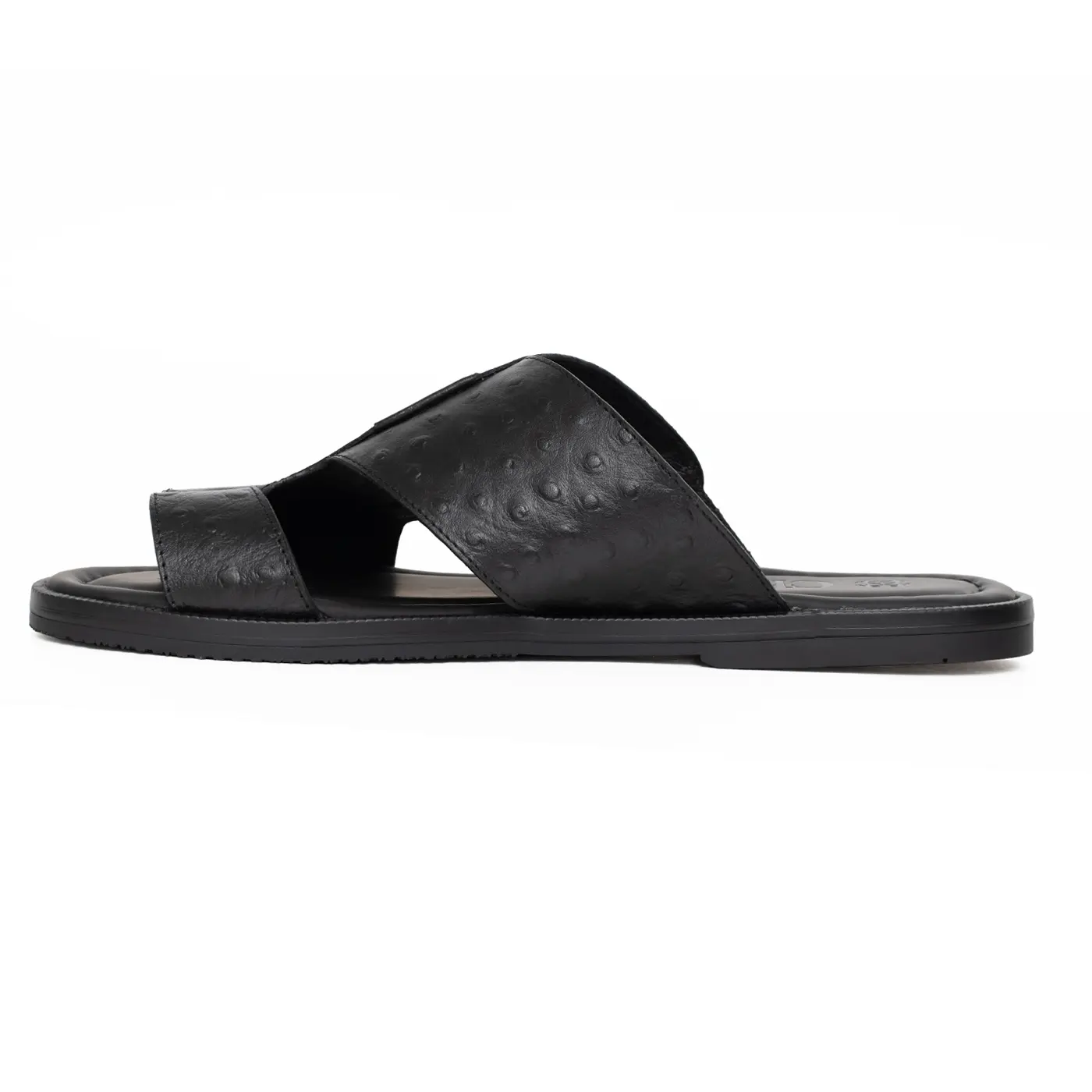 Ostrich-Printed Leather Flat Sandals